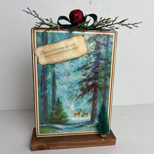 Vintage Handmade Christmas card Plaque Decor - "Woodland Christmas"